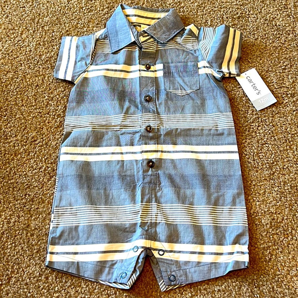 Carter’s 12 month Striped Romper.  BNWT.
